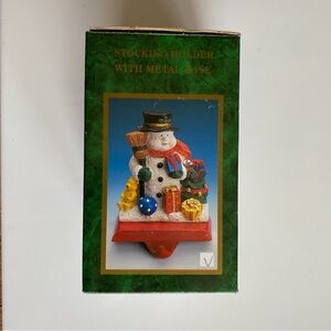 Stocking Holder with metal base.  Christmas. Snowman. Presents. Vintage NEW.